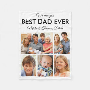 Fathers Day Best Dad Ever Trendy Photo Collage Fleece Blanket