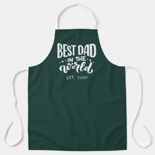 Fathers Day Best Dad in the World Year Green Apron