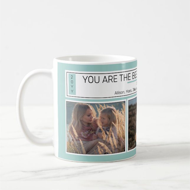 Fathers Day Best Dad Three Photo - Names Year Aqua Coffee Mug (Left)