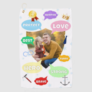 Fathers Day Best Dad Word Clouds King Crown Love Golf Towel