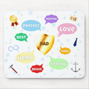 Fathers Day Best Dad Word Clouds King Crown Love Mouse Pad