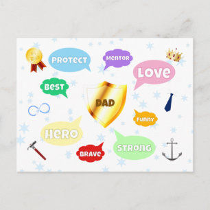 Fathers Day Best Dad Word Clouds King Crown Love Postcard