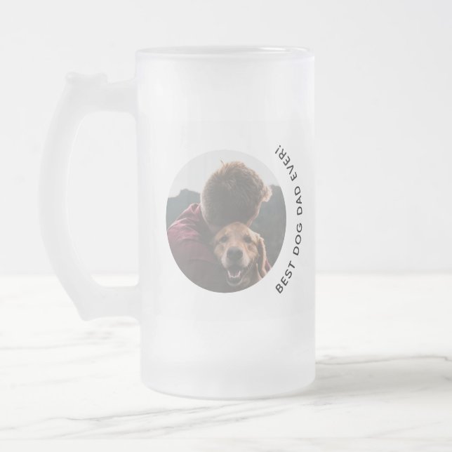 Father's Day Best Dog Dad Golden Custom Photo Frosted Glass Beer Mug (Left)