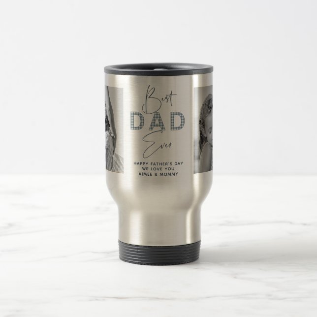 Father's Day Best Father Ever 2 Photo Dusty Blue Travel Mug (Center)