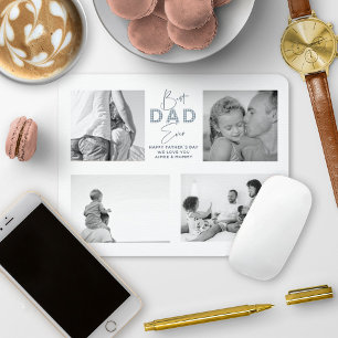 Father's Day Best Father Ever 4 Photo Dusty Blue Mouse Pad