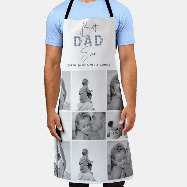 Father's Day Best Father Ever Photo Collage Blue Apron (Easily personalize this Best Dad Ever apron with photos and your text for a unique gift for dad)