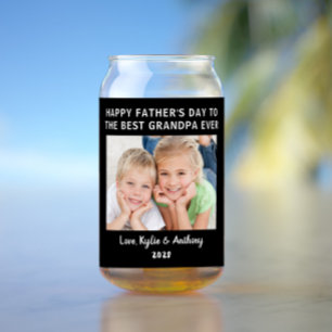 Father's Day Best Grandpa Ever Custom Photo Black Can Glass