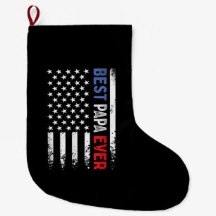 Father's Day Best Papa Ever with US American Flag Large Christmas Stocking