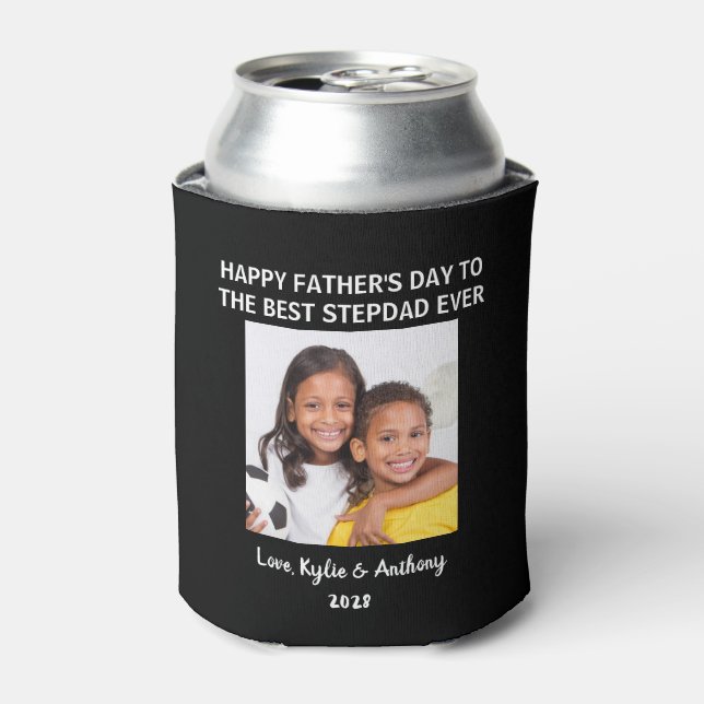Father's Day Best Stepdad Ever Photo Black Can Cooler (Can Front)