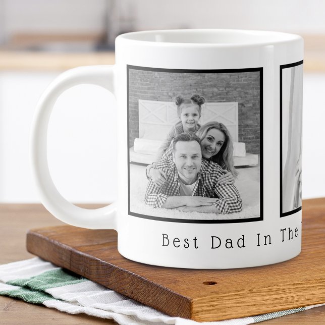 Father's Day Black and White 3 Photos Large Coffee Mug (Father's Day Black and White 3 Photos Giant Coffee Mug)
