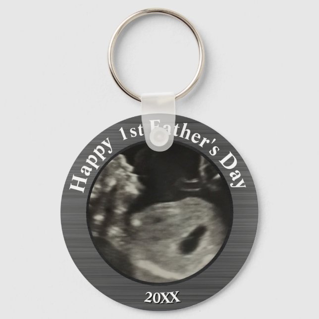 Fathers Day Black and White Photo Sonogram Key Ring (Front)