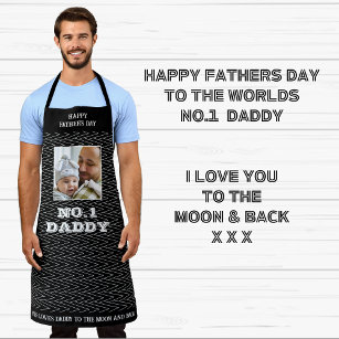 Fathers Day Black And White Zig Zag Name And Photo Apron
