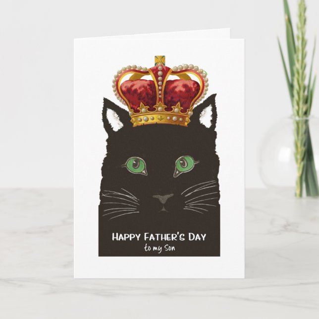 Father's Day Black Cat with Crown for Son Card (Front)