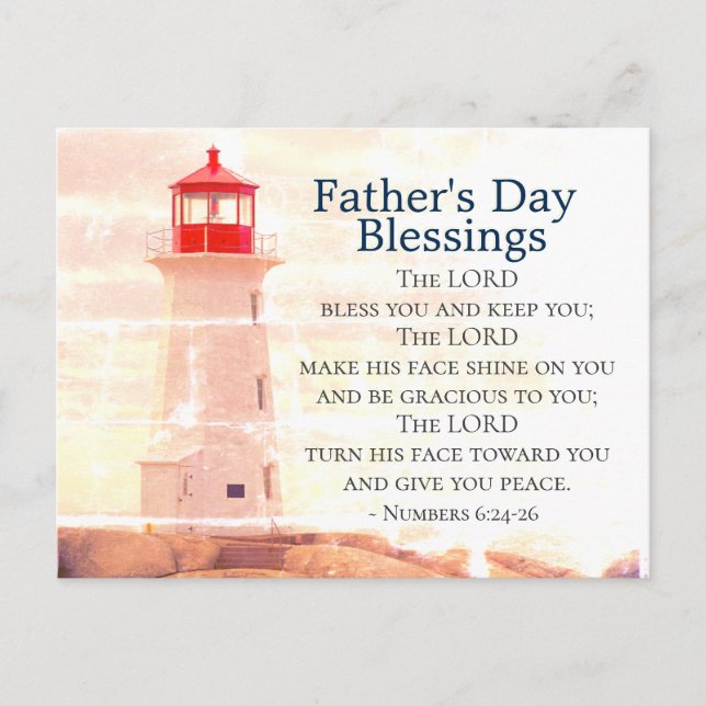 Father's Day Blessings, Numbers 6:24 Lighthouse Postcard (Front)