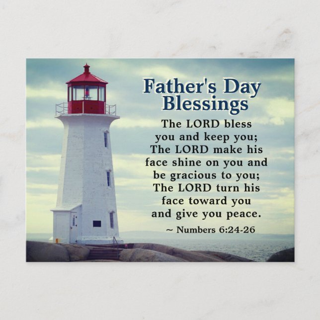 Father's Day Blessings, Numbers 6:24 Lighthouse Postcard (Front)