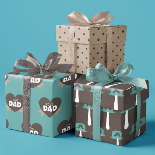Father's Day Brown & Teal love Dad set of 3 Wrapping Paper Sheet