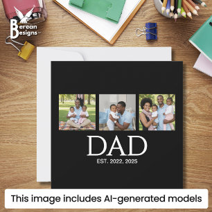 Fathers Day Caps Black 3 Photo Dad Established Holiday Card