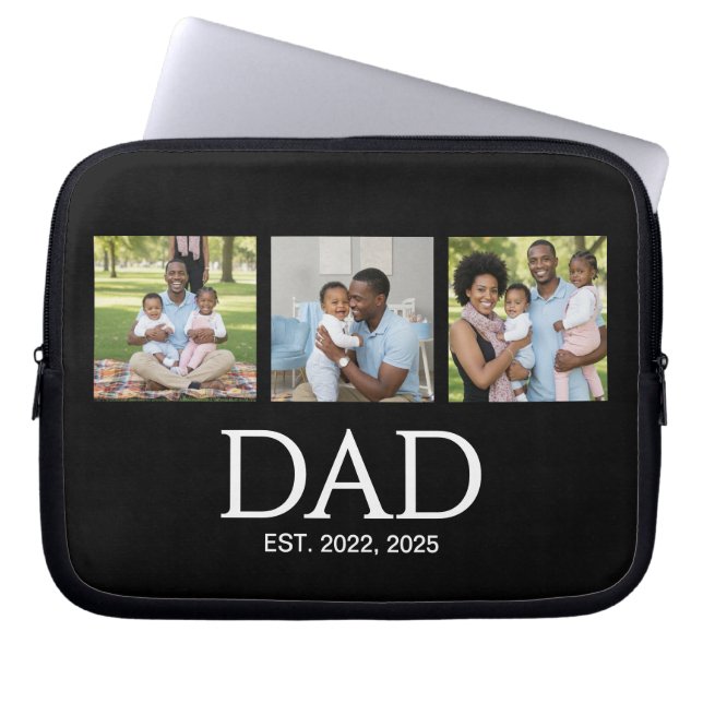 Fathers Day Caps Black 3 Photo Dad Established  Laptop Sleeve (Front)