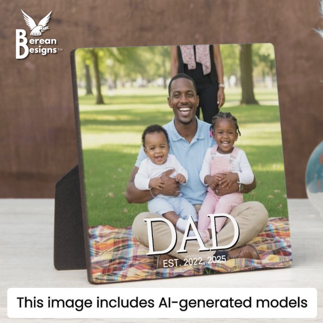Fathers Day Caps Photo Dad Established  Plaque (DAD ESTABLISHED Photo Desktop Plaque with customizable years and photo. Ideal Father's Day gift.)