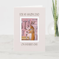 Father's Day card, Dad, Corgi dog in his workshop