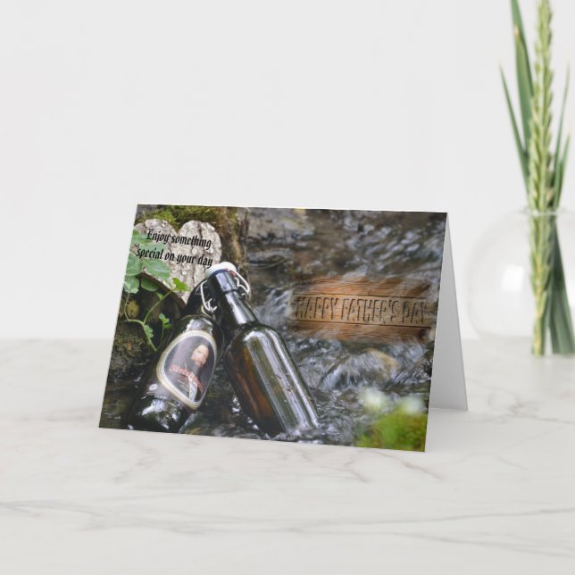 Fathers day card with beer bottles in a stream (Front)