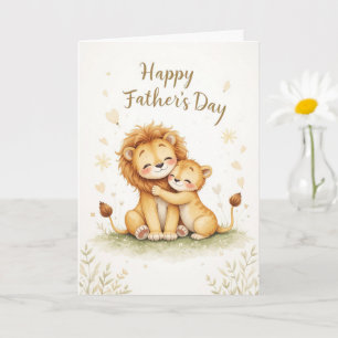 Fathers Day Card with Lion and Cub Cute Safari 