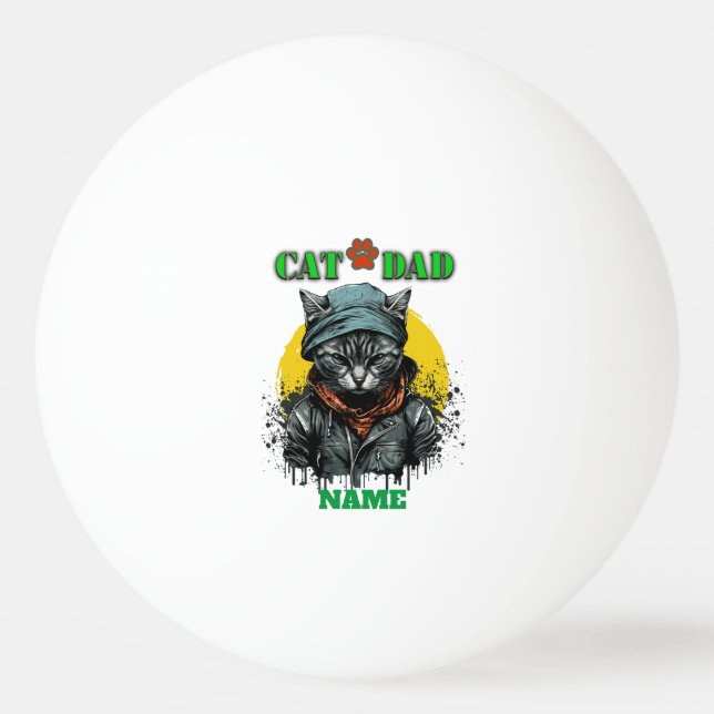 Father's Day - CAT DAD. Editable name/message Ping Pong Ball (Front)