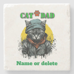 Father's Day - CAT DAD. Editable name/message Stone Coaster