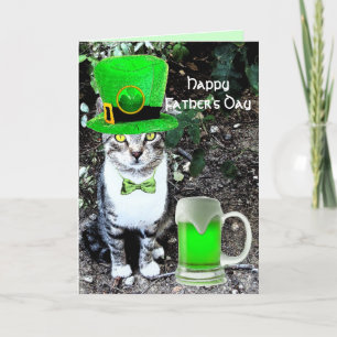 FATHER'S DAY CAT  WITH GREEN IRISH BEER CARD