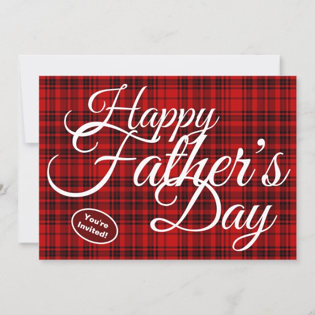 Fathers Day Check Plaid White Typography Chequered Invitation (Front)