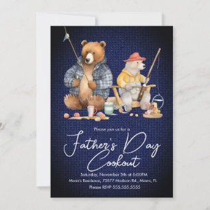 Father's Day Cookout Bear Fishing Picnic Party B Invitation