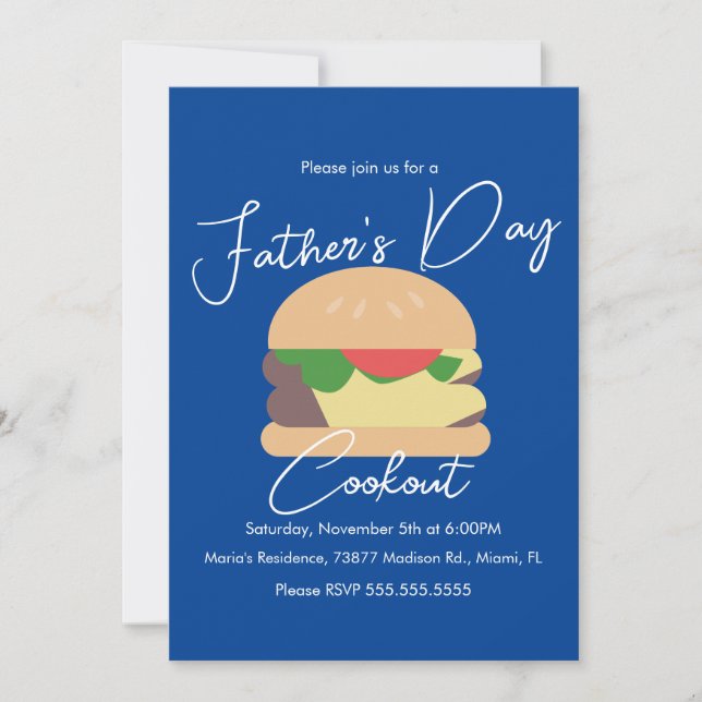 Father's Day Cookout Burger Blue  Invitation (Front)