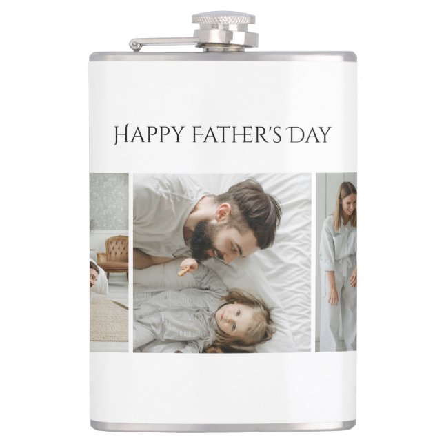Father's Day – Custom 3 Photo & Text |  Hip Flask (Front)
