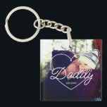 Father's Day Custom Photo Heart Daddy Script Font Key Ring<br><div class="desc">Personalised Father's Day gift for your dad to celebrate Father's Day. Whether it's for a new dad, stepdad, old and classic dad, or dad-to-be, the custom text function will get you covered. You can change the text to your desired wording and upload your own custom photo. Get something memorable and...</div>