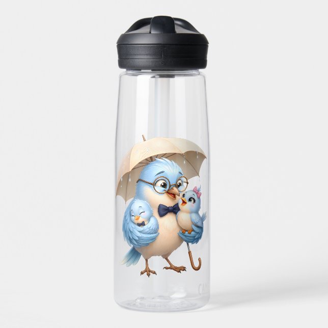 Father's Day Cute Bird Clear Water Bottle (Front)