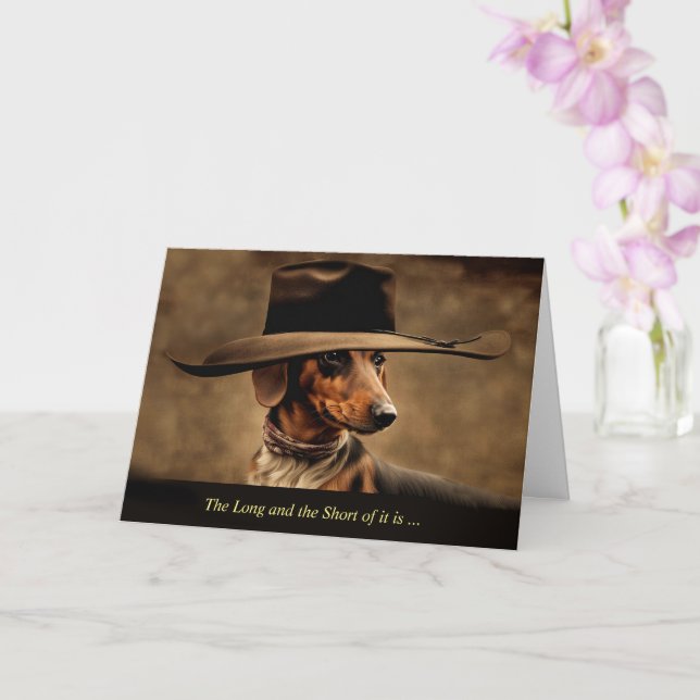 Fathers Day Cute Dachshund Dog in Cowboy Hat  Card (Orchid)