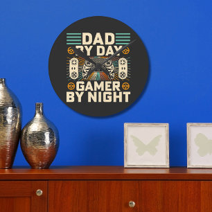 Father's day Dad by day Gamer by night Round Clock