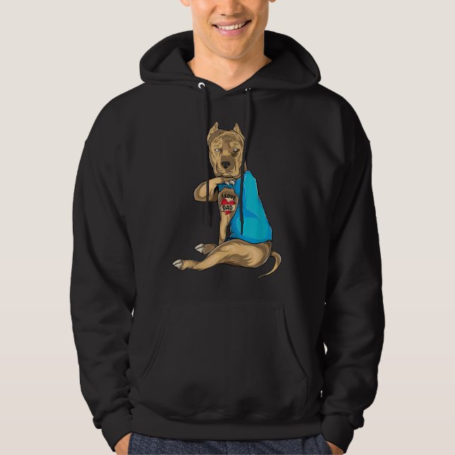 Fathers Day  Dad Funny Dog Pitbull I Love Dad Tatt Hoodie (Front)