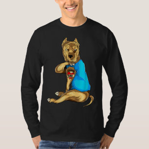 Fathers Day Dad Funny Dog Pitbull I Love Dad Tatto T-Shirt