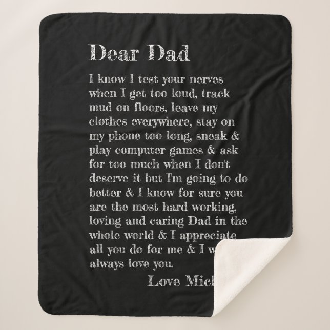 Fathers Day Dad Typography Letter Personalised Sherpa Blanket (Front)