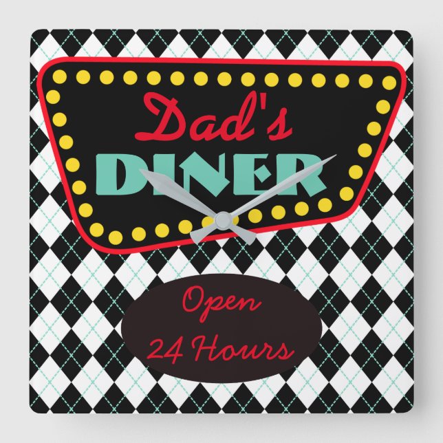 Father's Day Dad's Diner Kitchen Wall Clock Gift (Front)