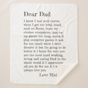 Fathers Day Dear Dad Letter Personalised  Sherpa Blanket