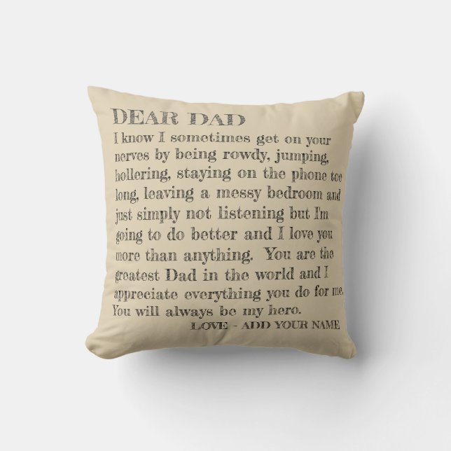 Father's Day Dear Dad Typography Letter Customised Cushion (Front)