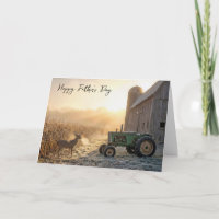 Father's Day Deer In Mist with Farm Tractor