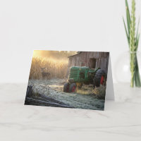 Father's Day Deer with Green Vintage Tractor
