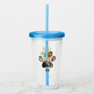 Fathers Day Dog Dad 5 Paw Print Photo Collage Acrylic Tumbler