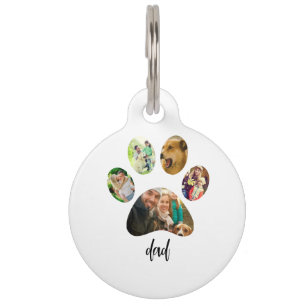Fathers Day Dog Dad 5 Paw Print Photo Collage Pet Tag