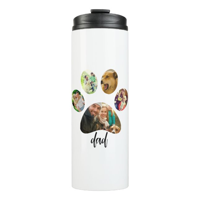 Fathers Day Dog Dad | 5 Paw Print Photo Collage Thermal Tumbler (Front)