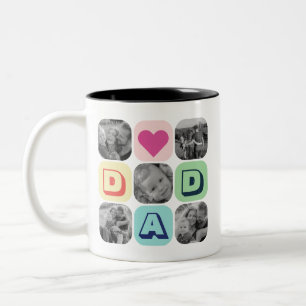 Father's Day Family Photo Grid Dad Picture Collage Two-Tone Coffee Mug
