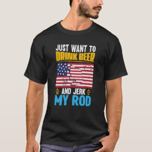 Father's Day Fishing Fisherman USA Flag Beer T-Shirt